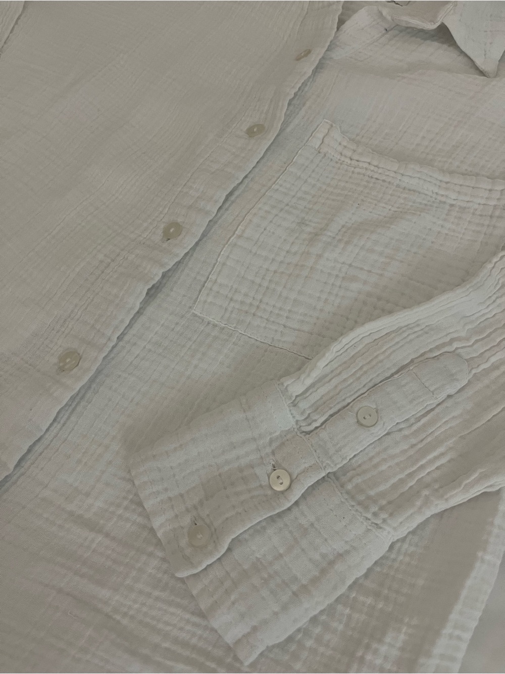 Abercrombie & Fitch White Cotton Gauze Button-Down Shirt - Picture 3 of 3